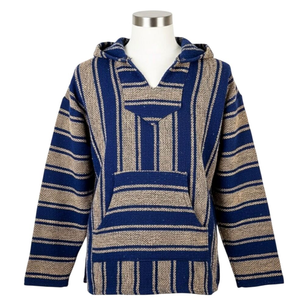 Sunspecs Striped Mexican Baja Hoodie Pullover Sz L - Boho Hippie Surfer Skater